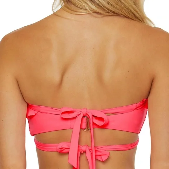 NWT Soluna Swim Buckle Up Shirred Bandeau Bikini Top, Adjustable, Tie Back, Sz M - Picture 6 of 10